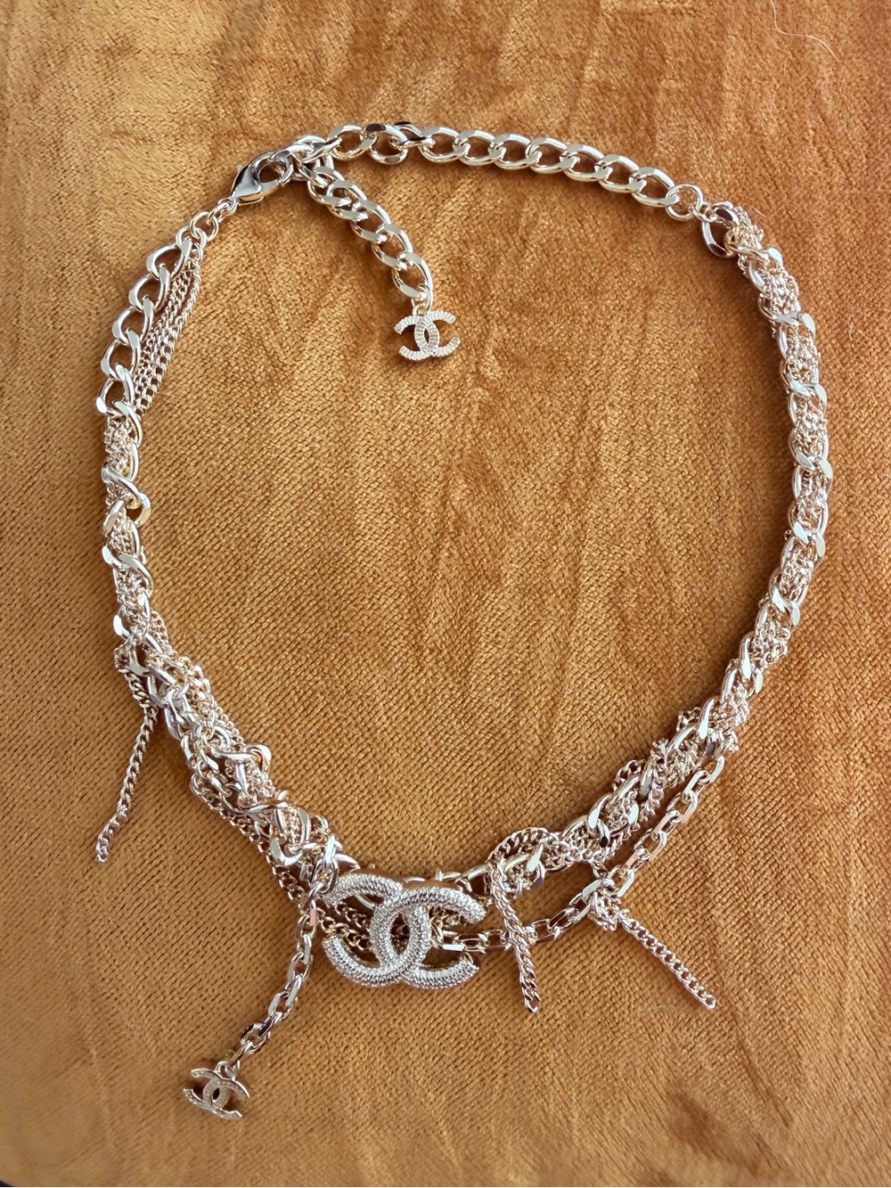 CC 18K Gold Multi Dripping Chain Necklace Choker